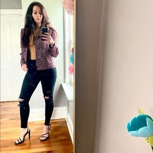 Marled Purple Black Calvin Klein Cropped Fitted Blazer, 8